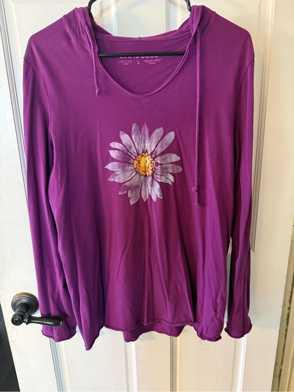 Life Is Good Purple Hooded Long-Sleeve Top with Daisy Graphic